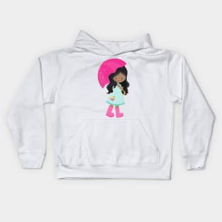 African American Girl, Rain, Raincoat, Umbrella Kids Hoodie